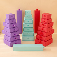 Emballage de bijoux personnalisé A1 avec logo, étuis à tiroirs violet, aqua et rouge, présentoir intérieur noir pour colliers longs et boîtes