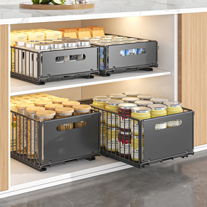 <strong>Large</strong> Metal Double Tier Foldable Durable Under Sink Sliding Organizer <strong>Rack</strong> Multi-purpose Kitchen <strong>Spice</strong> <strong>Rack</strong> - Product Image 5