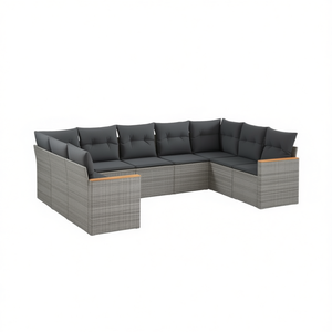 Ensemble de canapés de jardin modulaires en rotin gris, 9 pièces, collection de meubles d'extérieur, résistant aux intempéries, design contemporain - Product Image 1