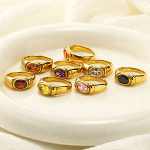 Popular European American Ins Style Retro Fashion Inlaid Zircon Titanium Steel Women's Jewelry <strong>Light</strong> Luxury 18k Gold-plated Ring - Product Image 1