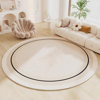Abstract Round Rug Floor Carpet Decorative Circle Rugs , Striped Anti Slip Mat Area Rugs Beige for Living Room