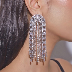 Pendientes Largos con Borlas al Estilo Europeo y Americano, Nuevos Pendientes de Boda con Diamantes Simulados y Circonitas Exageradas - Product Image 2