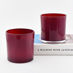 Gros 14oz mode moderne gros rouge foncé brillant vide bocaux à bougies en verre pot de bonbons avec couvercle - Product Image 1
