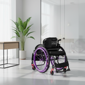 Sedia a Rotelle Sportiva Manuale in Alluminio Leggero - Schienale Viola - Manubrio a D Modello WI5905 Certificato CE con Garanzia di 1 Anno - Product Image 4