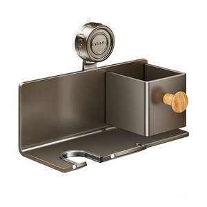 Bathroom Hair Dryer Holder Wall Mounted Storage Bracket Punch Free Rectangle Spear Gray Polished Finish - Product Image 4