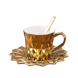 High Quality Turkish Electronic Gold Cup Luxury Espresso Cups And Saucers Ceramic Coffee Tea Cups Set