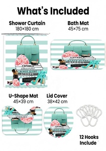 <span class=keywords><strong>Rideau</strong></span> de <span class=keywords><strong>douche</strong></span> en polyester imperméable à imprimé floral léopard bleu sarcelle, thème luxe girly, 12 crochets, <span class=keywords><strong>lavable</strong></span> en machine, écologique - Product Image 4
