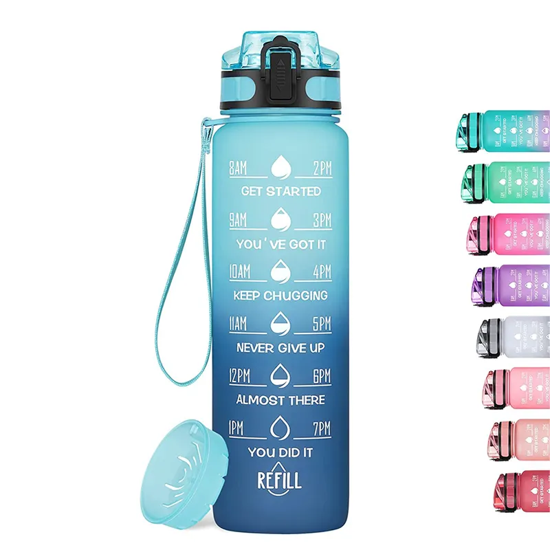 زجاجة مياه بلاستيكية لحفظ البروتين من Tritan Sk Pc BPA خالية من البولي إيثانول أ أ أ 32 أونصة 1000 مل 1 لتر بشعار تحفيزي مخصص دعاية رياضية