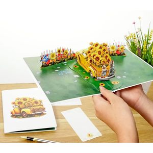 Carte de vœux pop-up 3D Fête des Mères, Motif Camion de fleurs, Tournesol et Jardin, Impression numérique 4 couleurs, Papier finition mate, Forme rectangulaire - Product Image 3