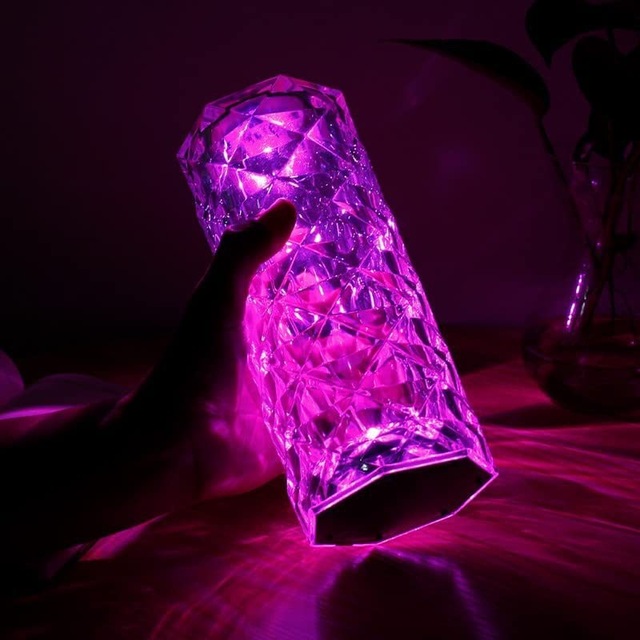 Crystal Rose Diamond Table Lamp, RGB Touch Control USB Rechargeable Ambient Light, Aesthetic Decor Bedside Mood Lamp for Home