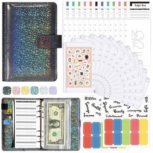 6 Rings Leather Money Saving Binder A6 Glitter Budget Planner Binder <b>Notebook</b> Journal Office <b>Notebook</b> with Cash Envelope Luxury - Product Image 5