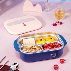 PINKAH 1000ML Lonchera de Acero Inoxidable con 3 Compartimentos, Bonita y Colorida, a Prueba de Fugas, con Cuchara y Palillos, para el Regreso a Clases - Product Image 2