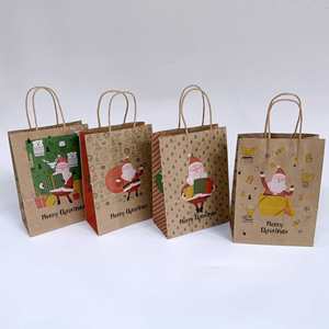 Bolsas de Regalo de Papel Kraft Marrón Navideñas con Asas de Papel con Estampado de Feliz Navidad en Existencia, Embalaje Reciclable para Uso en Suministros Minoristas - Product Image 3