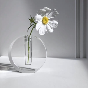 <span class=keywords><strong>Vase</strong></span> en cristal de forme ronde plate transparente décorative pour la maison - Product Image 1