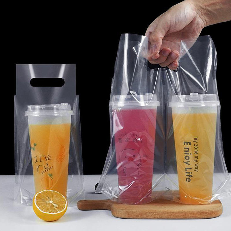 Custom 1/2 Cup Take Away Boba Tea Coffee PE Portable Beverage Bag Clear  Plastic Bubble Tea Carrier Bag