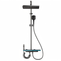 Système de douche mural numérique LED chaud/froid avec commande par bouton piano, pommeau de douche en aluminium et tringle coulissante pour salle de bain d'hôtel