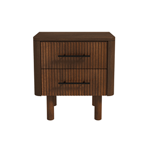 DB Logan Mid Century Mesita de noche moderna de nogal Mesas auxiliares de cama de madera maciza con 2 cajones Mesita de noche inteligente para uso en apartamentos - Product Image 2