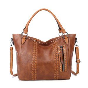 Túi Tote Sức Chứa Lớn 2021 Thời Trang Nữ <span class=keywords><strong>Rivet</strong></span> Brown Da Mềm Vai Túi Xách Tay Sang Trọng Túi Xách Nữ - Product Image 5