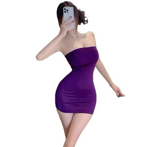 Vestido halter sexy de corte bajo para mujer, camiseta ajustada que estiliza, minifalda que realza la cadera, vestido de madrina, lencería sexy - Product Image 5