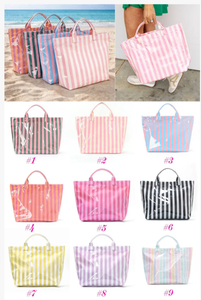 Sac fourre-tout à bandoulière rayé multicolore pour femmes et filles, grande capacité, portable, imperméable, en PVC enduit, sac de voyage rayé - Product Image 4