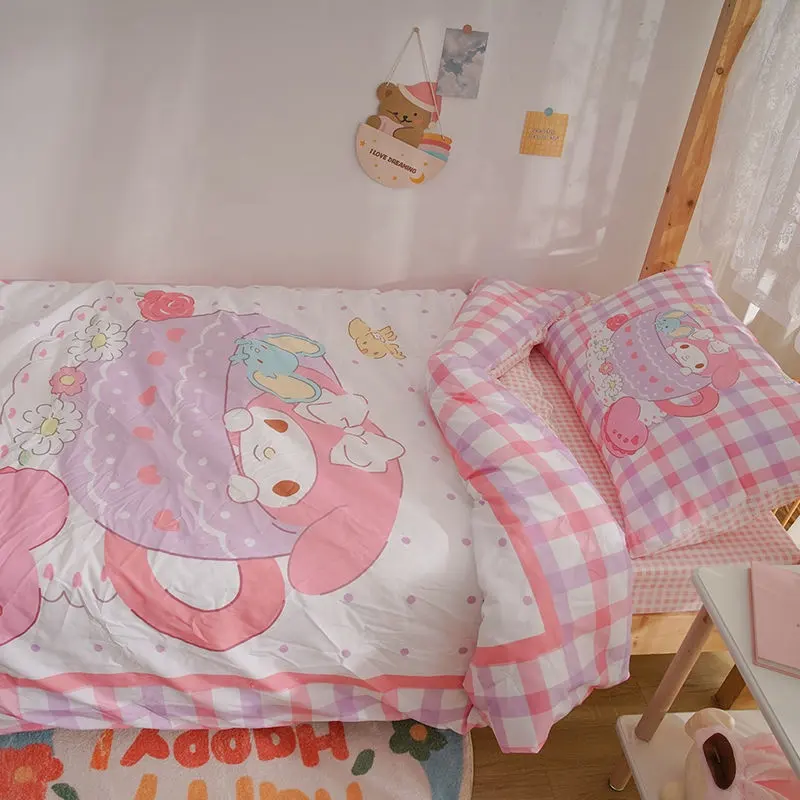 Sanrio Kuromi Cinnamoroll Set di biancheria da letto quattro pezzi doppio federa biancheria da letto dormitorio biancheria da letto per la casa tessile