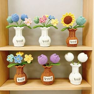Factory Custom Positive Energy Festival Birthday Gift <b>Decorative</b> Tabletop Desk Ornament Multi-Color Potted Plant Crochet Flower - Product Image 6