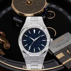 Montre de luxe pour homme en acier inoxydable, boîtier argenté, cadran ciel étoilé, étiquette dorée au laser, tendance, directement du fabricant - Product Image 1