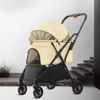 Poussette pliable légère pour chien et chat avec 4 roues, chariot de transport pour animaux à pliage automatique, roues en PU, double frein pour le transport