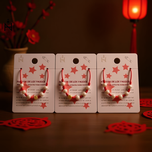 Pulsera de cuentas Seven Star Festival, roja y blanca, con perlas de imitación, de acero inoxidable, hecha a mano, amuleto de protección para mujer, a la moda. - Product Image 3