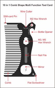 Dagelijkse meisjes dames kam met aangepast logo, metalen stalen multifunctioneel gereedschap, kaart, aangepast ontwerp sleutelhanger, mini-cadeaus - Product Image 2