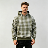 Fabrication de vêtements sur mesure, veste en coton French Terry, sweat à capuche à carreaux, fermeture éclair, double couche, sweat à capuche réversible