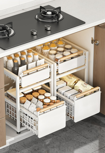 Estante de almacenamiento multifuncional para el hogar, 2 niveles con cesta deslizante, organizador de artículos diversos, contenedor debajo de los organizadores del fregadero - Product Image 2