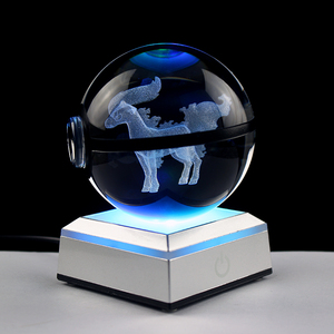 คริสตัลแก้วขายส่ง 3 มิติ โปเกบอล คริสตัลโปเกมอนโก อาร์ติคูโน่ พร้อมฐานไฟ LED สำหรับของขวัญวันวาเลนไทน์ วันเกิด วันคริสต์มาส - Product Image 5