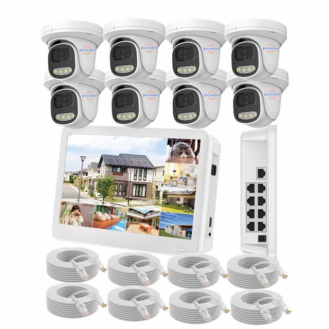 Jianan 8CH 5MP Network Dome Camera IP Camera System with Night Vision 12inches Screen NVR High Definition Security Camera