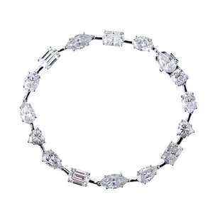 White Gold Moissanite Diamond Bracelet with Fancy Shape Synthetic Diamond 14K Genuine Solid Gold Bracelet for Lovers