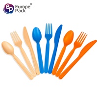 Ensemble de couverts multicolores réutilisables Cuillères en plastique PLA Fourchettes et couteaux Ensemble de couverts avec serviette