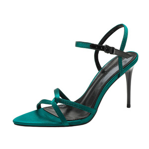 Sandales de luxe légères d'été à bout ouvert, à enfiler, à brides croisées, en cuir véritable, à talons aiguilles - Product Image 5
