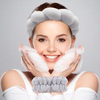 Bando dan gelang spons Spa wanita, aksesori ikat kepala Pembersih Makeup Wajah untuk perawatan kulit