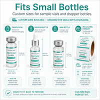 Étiquettes personnalisées pour peptides à faible MOQ, autocollants en rouleau imperméables, étiquettes personnalisées avec logo privé pour petits flacons, fournisseur d'étiquettes d'emballage d'échantillons