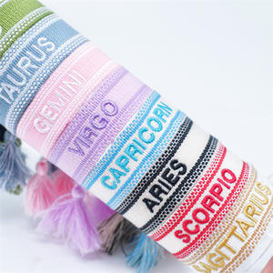 Pulseras de tela con borlas <span class=keywords><strong>y</strong></span> letras del zodiaco, regalos para parejas, pulseras de tela con Logo personalizado - Product Image 1