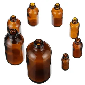 Boston garrafas redondas de vidro para óleo essencial, âmbar, garrafa de vidro farmacêutica