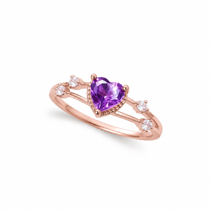 Anello con Zircone Cuore Viola per Donne, Elegante Gioiello da Dito in Oro Rosa alla Moda - Product Image 1