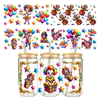 Clown Drôle Dessin Animé 16oz UV DTF Wrap Gobelet Imperméable Autocollant Transfert Comédie pour Tasse Verre Faible MOQ