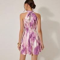 Robe Courte en Mousseline Tie-Dye Y2K Sans Manches, Col Halter Élégant, Coupe Trapèze, Style Vintage Quotidien Printemps-Été-Automne