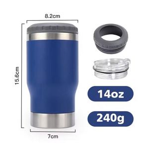 Porte-bouteille isotherme en acier inoxydable à double paroi, personnalisé, portable, 4 en 1, avec couvercle en plastique, 14 oz, pour canettes de bière - Product Image 3