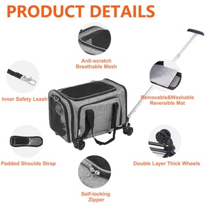 Havayolu onaylı seyahat Tote bagaj yumuşak taraflı pembe kedi köpek küçük ve orta köpekler kediler için ayrılabilir tekerlekler ile evcil hayvan taşıyıcı - Product Image 3
