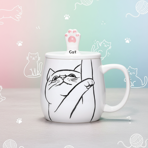 Taza de café de cerámica con Gato, cuchara de acero inoxidable con tapa, taza de té, leche, Navidad, novedad - Product Image 1