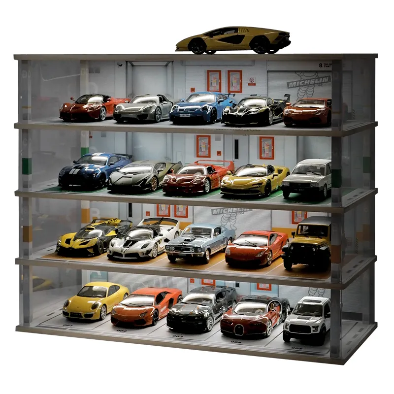 kivcmds 1:18 diecast display case simulation parking garage scene car model 20 parking space dust storage racks