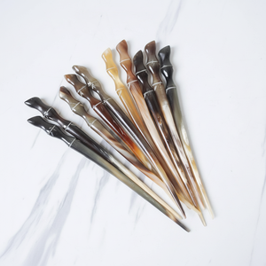 Épingles à cheveux en corne de buffle polie pour femmes, bâton de coiffure en corne de bœuf, accessoire naturel - Product Image 1