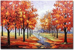 Precio al por mayor personalizado paisajismo arte decoración del hogar otoño árboles hoja abedul paisaje grueso cuchillo hecho a mano pintura al óleo - Product Image 3